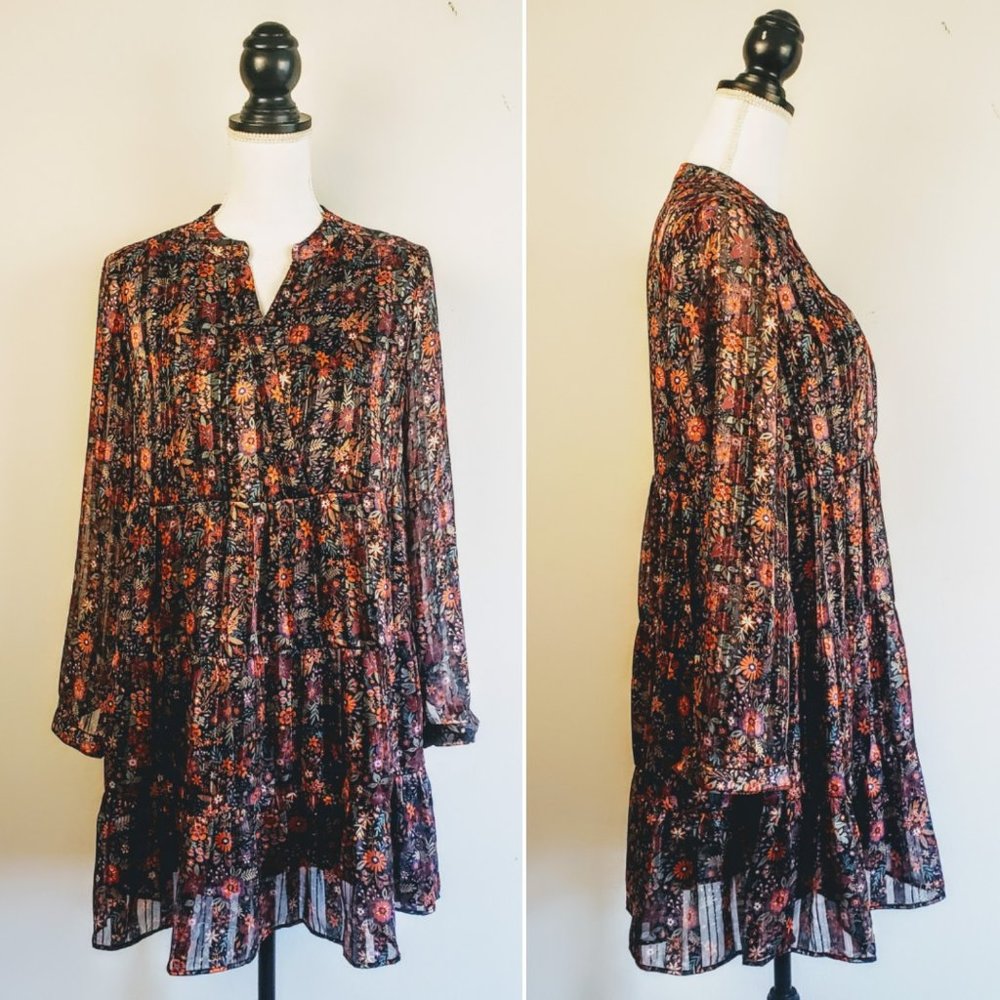 Soft Surroundings Black Floral Tiered Boho Dress